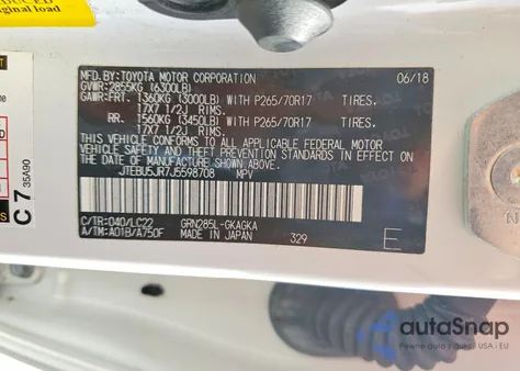 2018 Toyota 4Runner Sr5/Sr5 Premium z USA, uszkodzony, nr VIN JTEBU5JR7J5598708